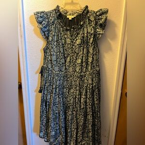 Anthropologie Blue and White Floral Mini Dress